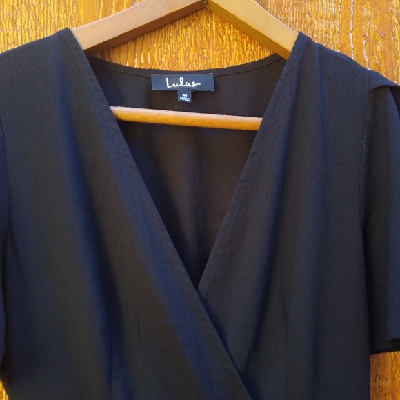 Lulu's Black Simple Little Ruffle Babydoll Wrap Cross Synched Dress Size Medium - Picture 9 of 13